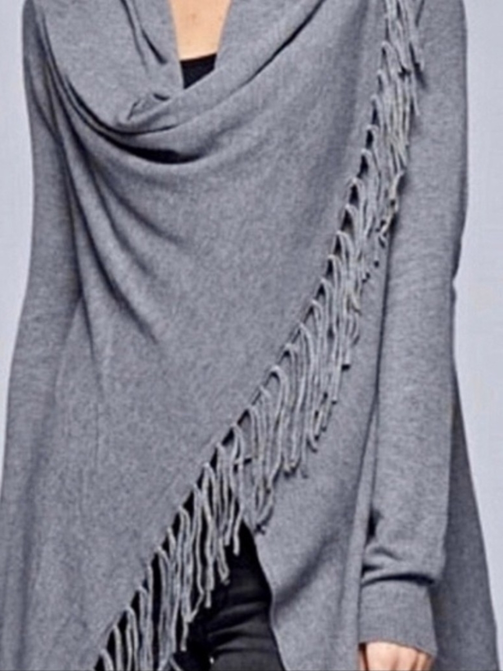 Lovestitch Gray Asymmetrical Fringe Wrap